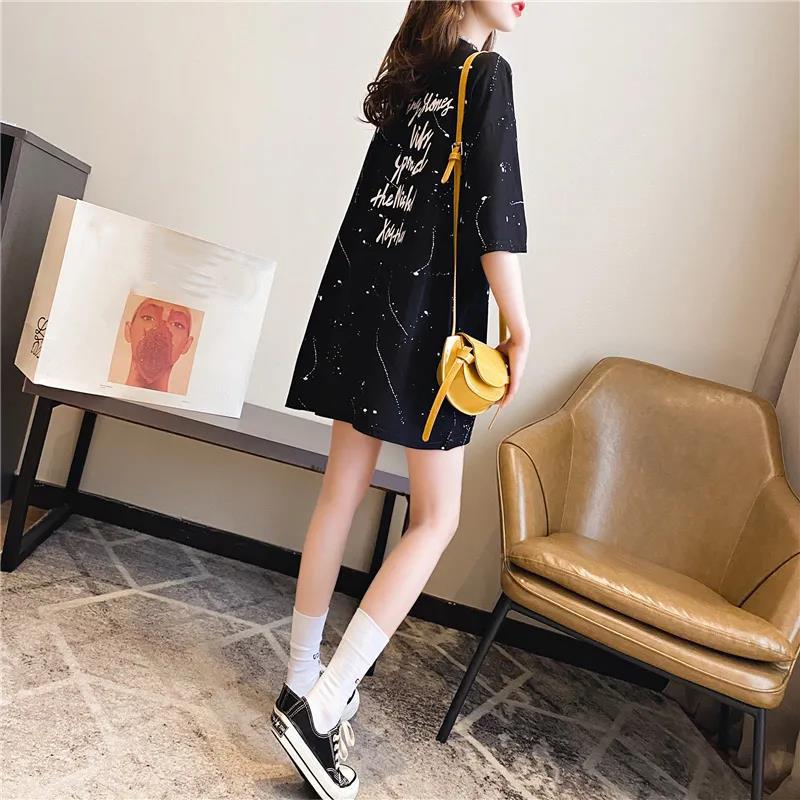 Plus Size Short Sleeve Women Dress Girl Loose O-Neck Casual Long T-shirt Dress Big Loose Home Comfort Outer Convenient