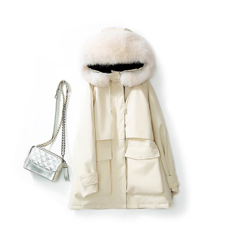 Real Fox Fur Duck Down Jacket Women's Mid-length Loose Thick Coat