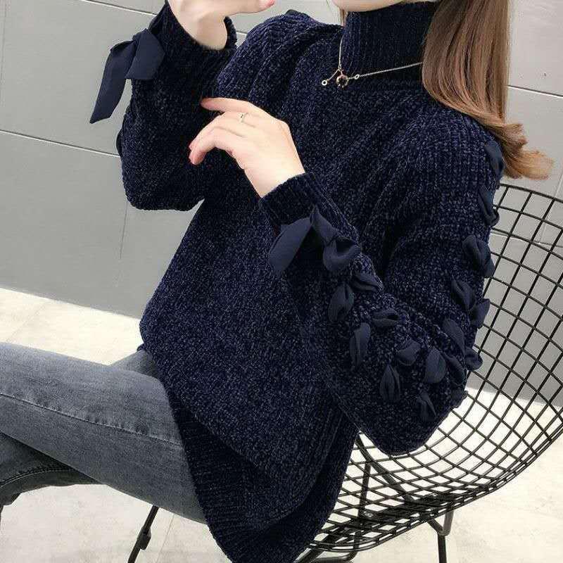 Autumn Winter  Women Fashion Sweater Casual Knitting Sweater Turtleneck Pullovers Loose Casual Long Sleeve Sweater