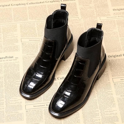 Leather Boots Woman Martin Boots Winter Short Ankle Booties Pointed High Heels Chelsea Snow Shoes