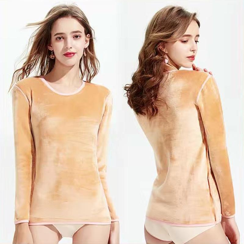 Thermal Underwear Plus Velvet O-neck Female Tight Suit Thicken Windproof Comfortable Soft Lining Women Winter Clothes Long Sleeve High Elasticity Slim