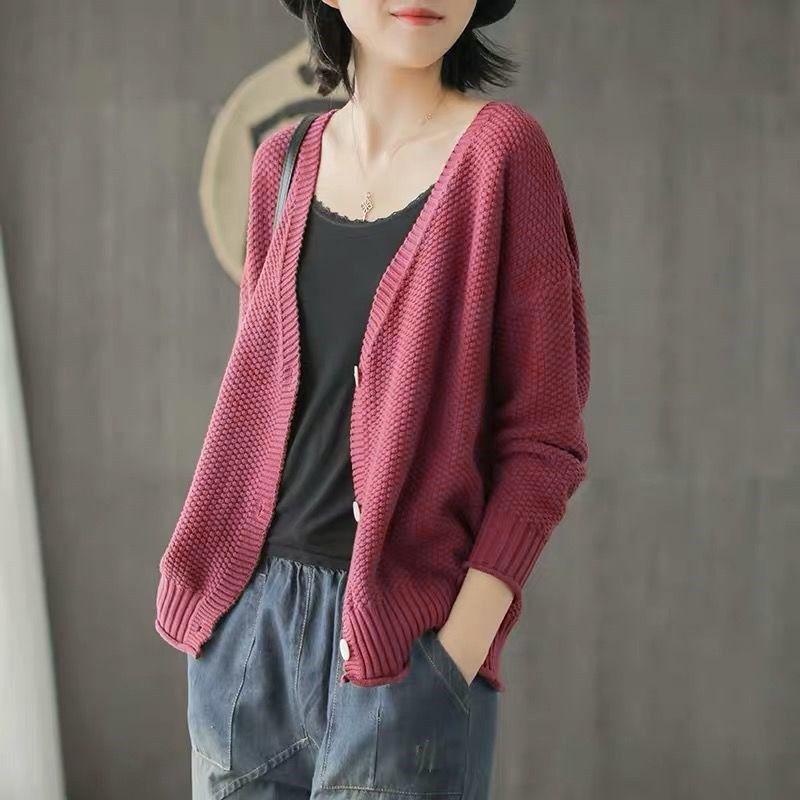 Spring and Autumn Plus Size Women's Lazy Style Knitted Cardigan Jacket Loose Literary Buttons Casual Sweater