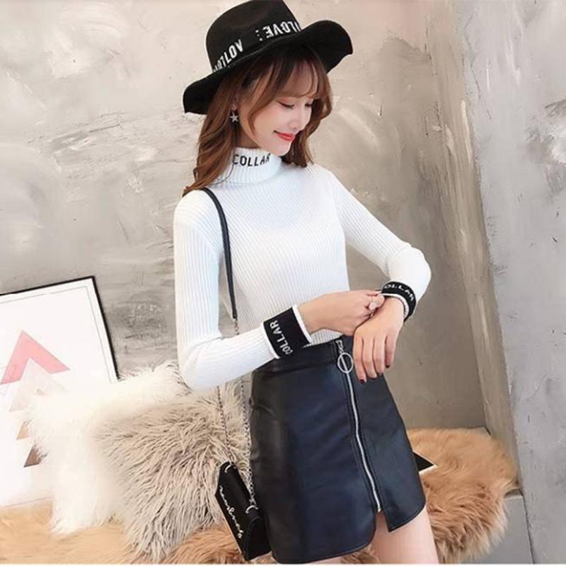 Pofulove sweater Slim thick letter short section long sleeves inside student turtleneck sweater base