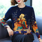 Autumn and winter ladies fur round neck bottoming shirt fashion printing shirt sweater
