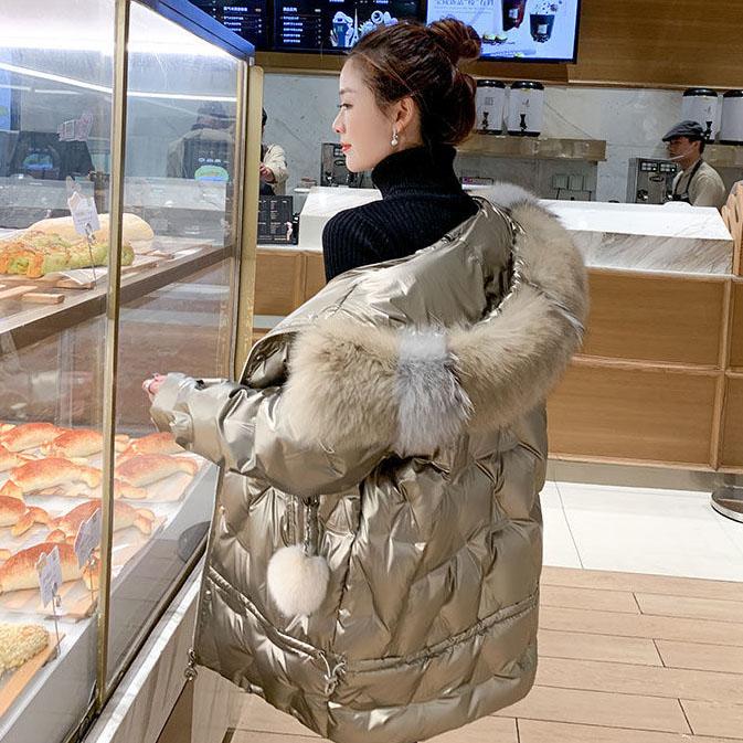 Bright Silver Down Jacket Winter Women's Long Hooded Coat Parka Thick Winter Jacket Women's Coat Oversize