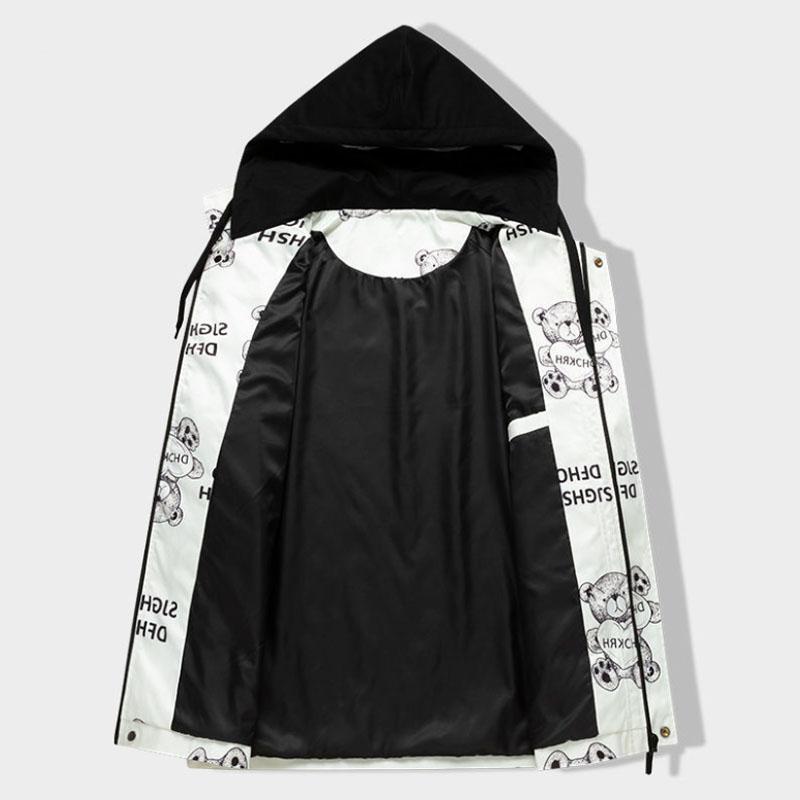 Heart Bear Print Jacket Spring Hooded Windbreaker Men Casual Loose Coat Soft Comfortable Top Regular