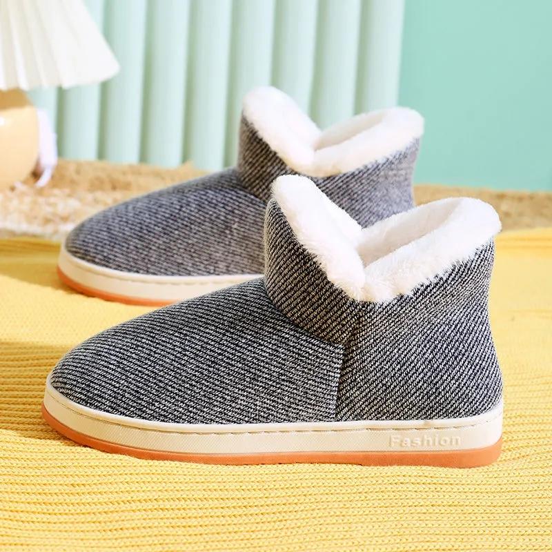 Winter Warm Non-slip Cotton Slippers for Couples Home Furnishing with Heel Thick-soled Bag Men's and Women's Cotton Shoes High-top