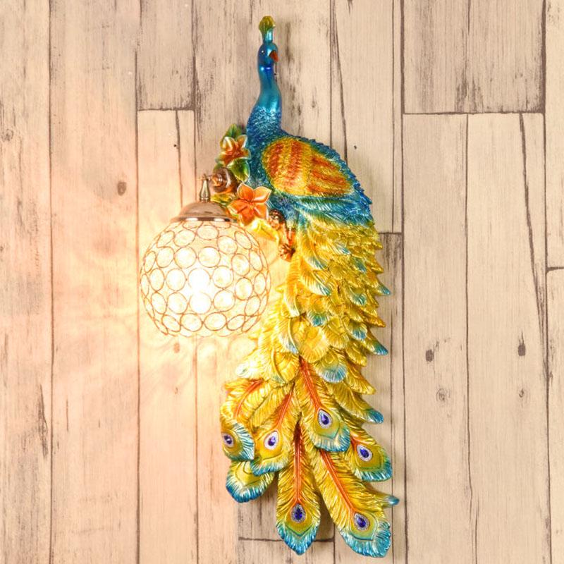 Retro peacock crystal LED wall lamp minimalist Living room background bedroom Phoenix wall lamp