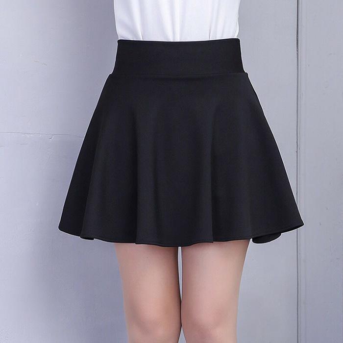 Summer Women Balck Short Skirt Pleated Skirt A-line Skirt Elastic High Waist Sexy Thin Puff Skirt