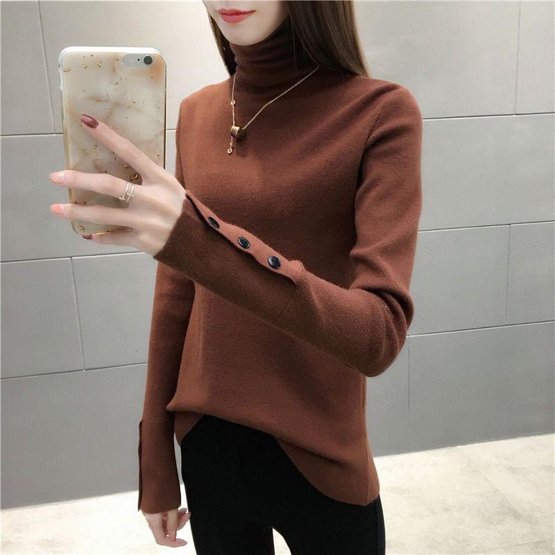 Fall/winter Pullover Turtleneck Sweater Stretch Slim Fit All-match Knit Bottoming Shirt Top Women