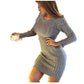 Women Solid Color Sweater Autumn Winter Sweater Dress Long Sleeve Knitted Dress