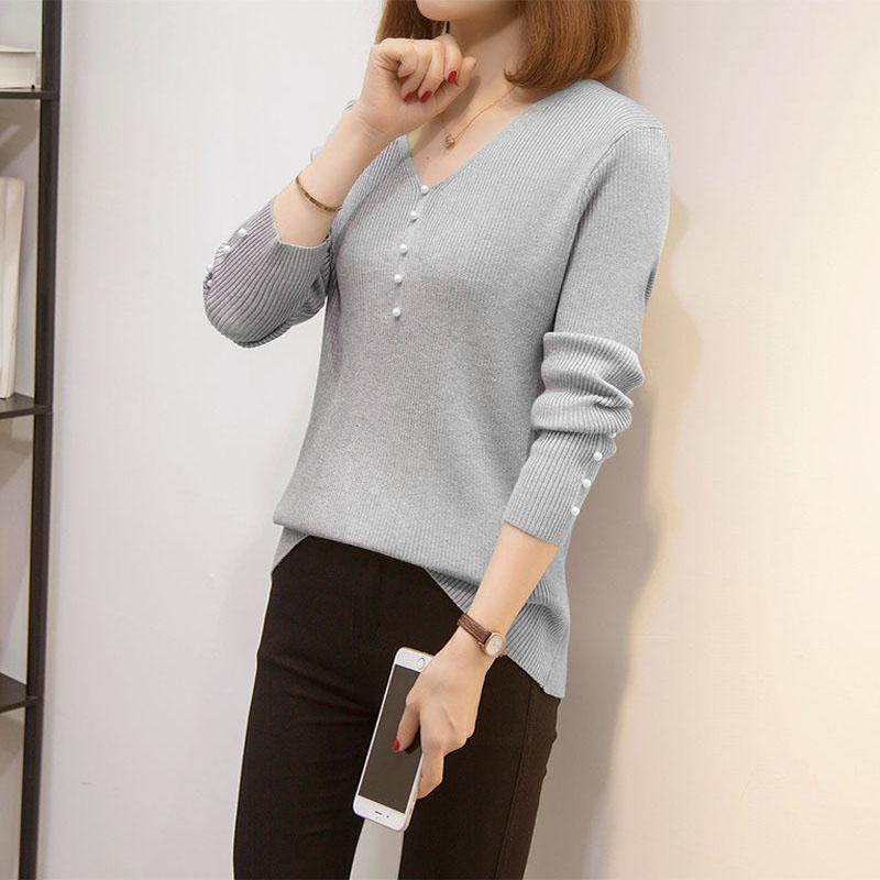 Sweater Women's Pullover Knitwear Korean Version Solid Color Fluffy Button V-neck Trending Sweater Autumn Winter Purple Sweater