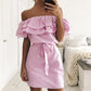 Large Size Women's Summer Dress One-shoulder Fashion Ruffled Striped Loose Waist Dress Casual Strapless