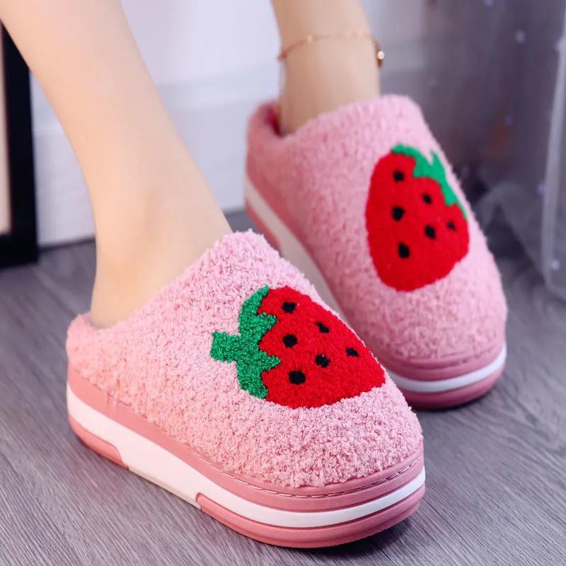 Winter Cotton Slippers Female Bag with Home Thick-soled Love Plush Shoes Warm Slippers Ladies High-heeled Cute Plush Shoes