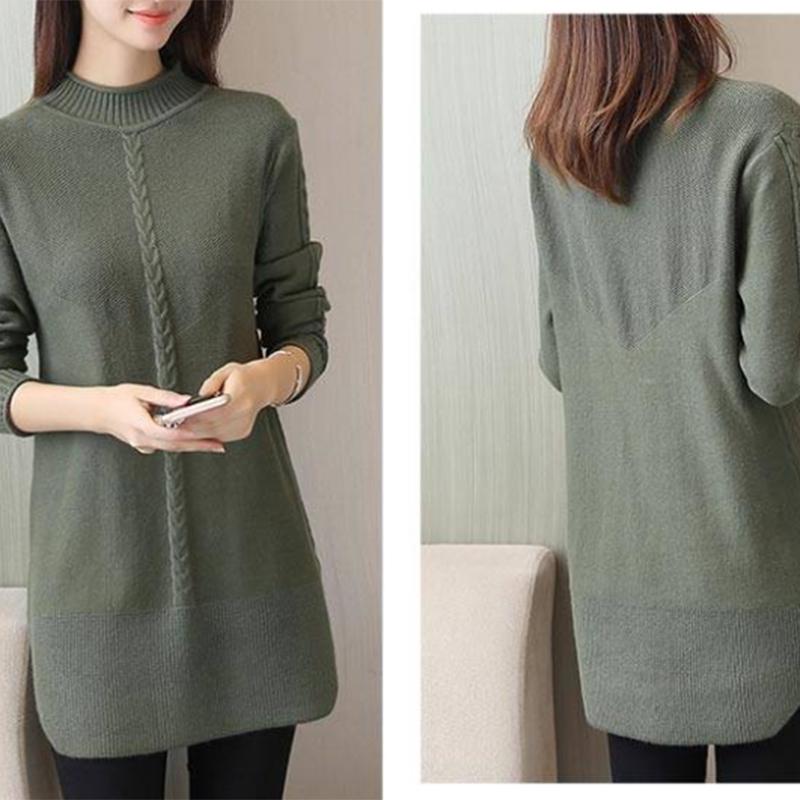 Pofulove mid-length half-high collar thickened Sweater large size loose-knit base shirt dress