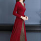 Women's Temperament Fake Two-piece Slim High Waist Slim Large Size Dress Autumn Cheongsam Long Sleeve Split Long Dress