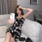 Female Spring and Summer Simple Print Skirt Elegant Slim Short Personalized Cow Pattern Suspender Hip Party Dress