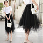 Gauze Skirt Women's Spring and Summer Style Drape Irregular Puffy Mid-length Black Mesh Skirt