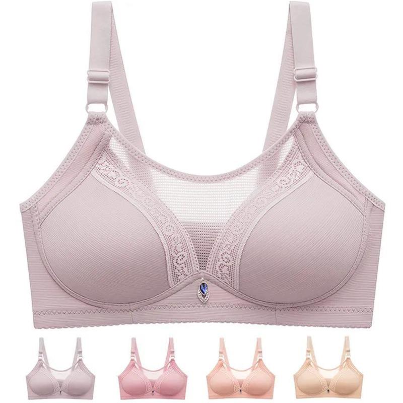 Middle-aged and Elderly Mothers Thin Tube Top Underwear Women's Non-wireless Full Cup Anti-glare Gather Upper Collection Breast Bra