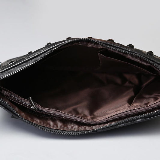 Business Briefcase Men Black Rivets Large Capacity Anti-theft Shoulder Crossbody Mobile Phone Bag