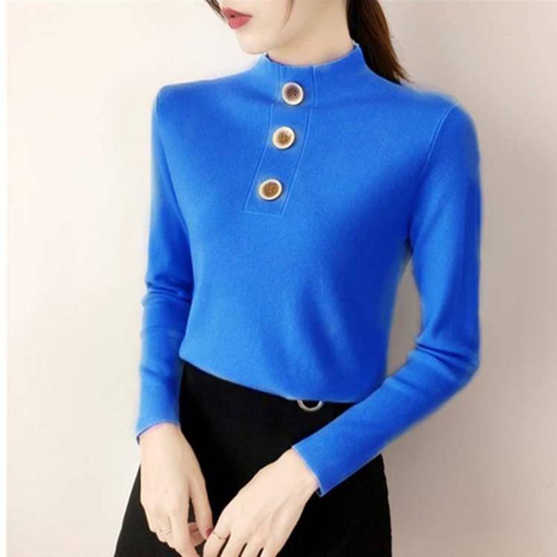 Women's  Button Turtleneck pullover  long sleeve slim bottoming Knit sweater jumpers top winter