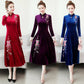 Wild gold velvet cheongsam dress female long skirt long sleeve plus size slim bottoming skirt