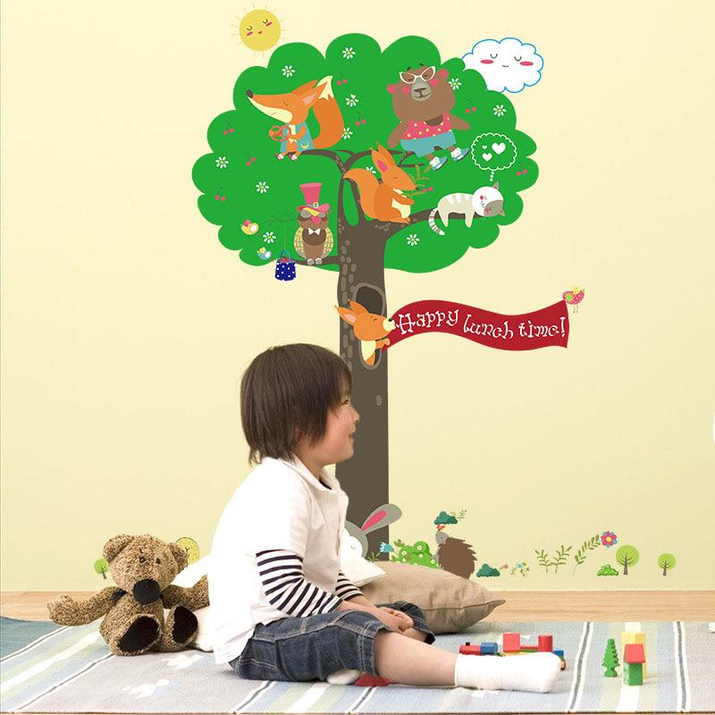 [Wall sticker] squirrel animal tree wall stickers for kids rooms nursery baby bedroom interior wall