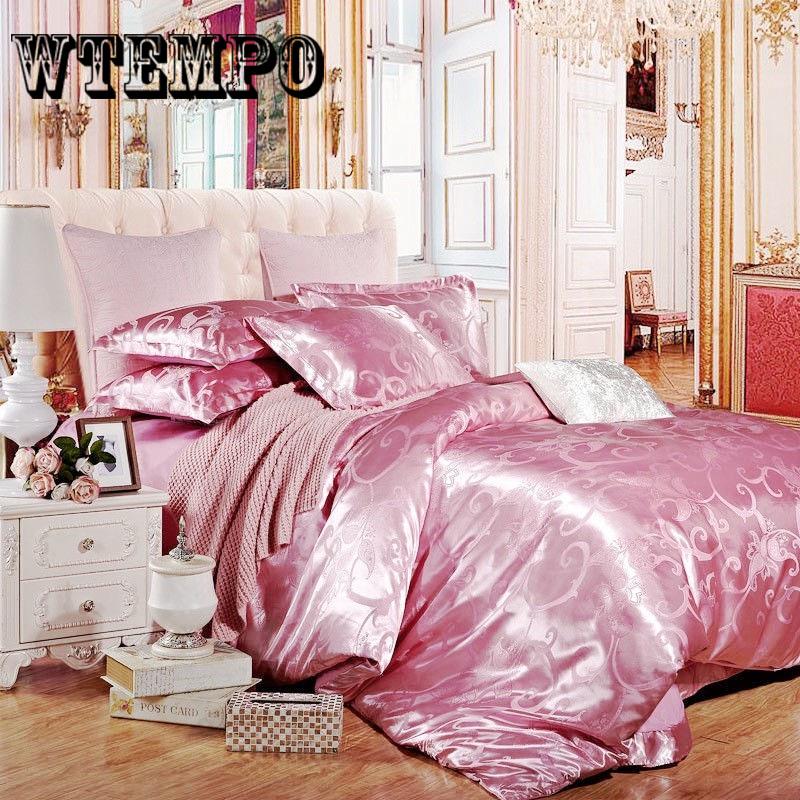 4pcs  Luxury Jacquard Duvet Cover Bedding Set  Full /Queen Size Embroidery Bed Set Bed Sheet