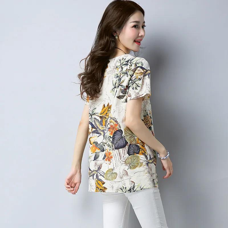 Women's Summer Loose Large Size Round Neck All-match Short Sleeve Floral Top