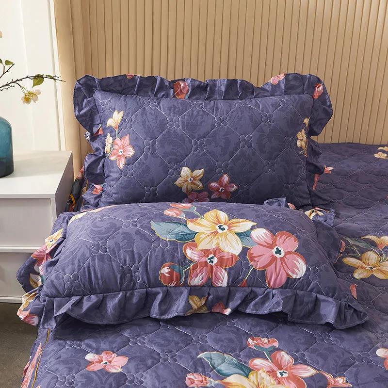48*74cm Bed Pillowcases A Pair of Pastoral Print Lace Pillowcases Quilted Thickened Large Pillowcases