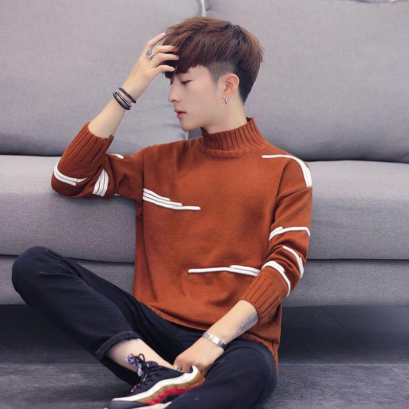 Autumn and Winter Round Neck Sweater Men's Pullover Sweater Youth Fashion Slim Thin Men's Clothing