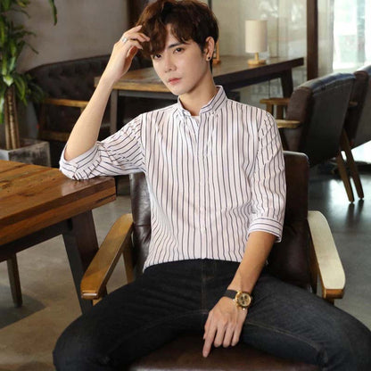 Spring and Summer Men's Mid-sleeve Striped Shirt Young Men's Summer Half-sleeve Casual Shirt
