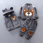 Boy's Autumn and Winter Plus Velvet Padded Cotton Three-piece Suit Baby Little Baby Warm Solid Color Fashion Cute Hooded Sweater Cotton Suit