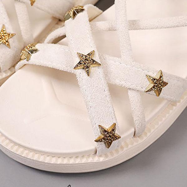 Summer Women's Bohemian Sandals Non-slip Slope Heel Korean Casual Sandals All-match Handmade Beaded Flat Sandals