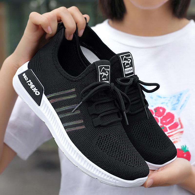 Summer Women Flying Knit Sneakers Lightweight Soft Sole Breathable Casual Sports Net Shoes