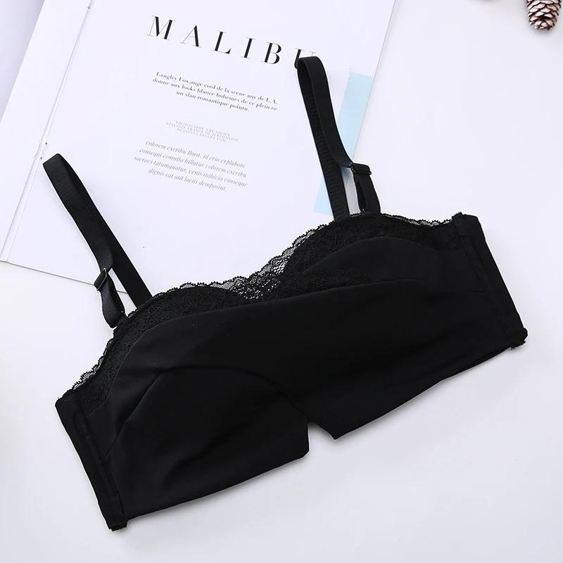 Women's A B Cup Underwear Female No Steel Ring Gathered Small Bra Strapless Bra Junior High School Students Korean Style Solid Lace Brassiere