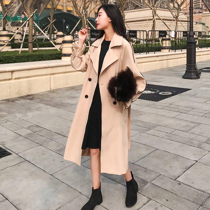 Fashion 2019 Fall /Autumn Casual Double Breasted Long Trench Coat with Belt Chic Female Windbreaker