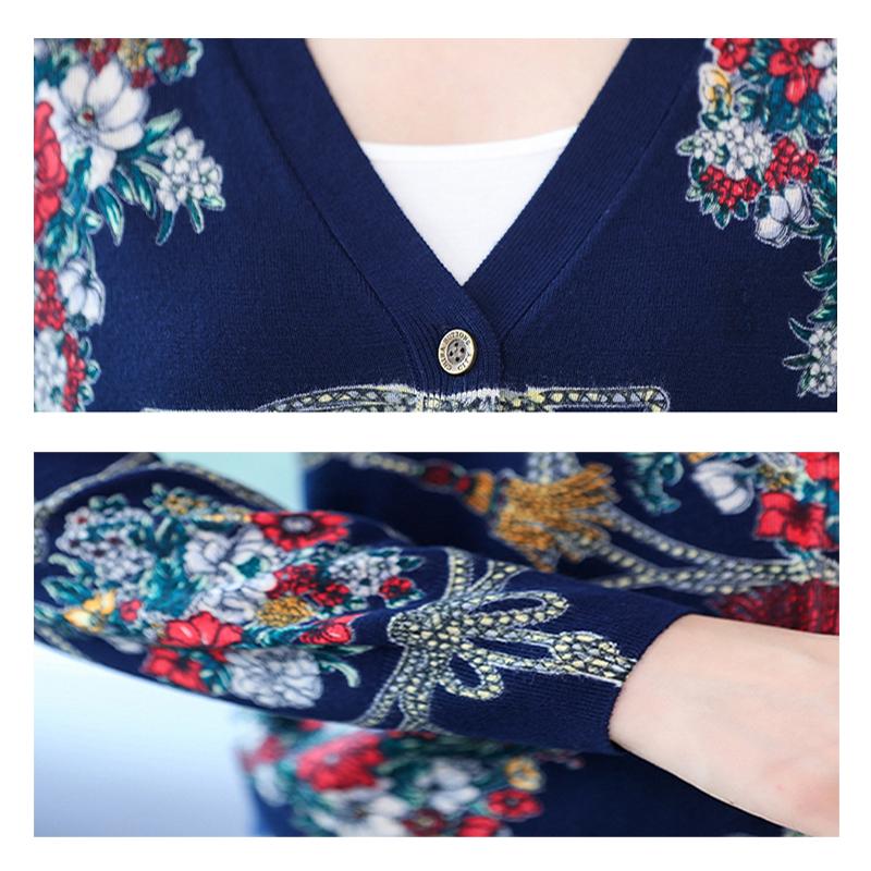 Autumn Winter New Ladies Cardigan Printed Lazy Knit Sweater Fashion V-neck Jacket Cardigan Sweater
