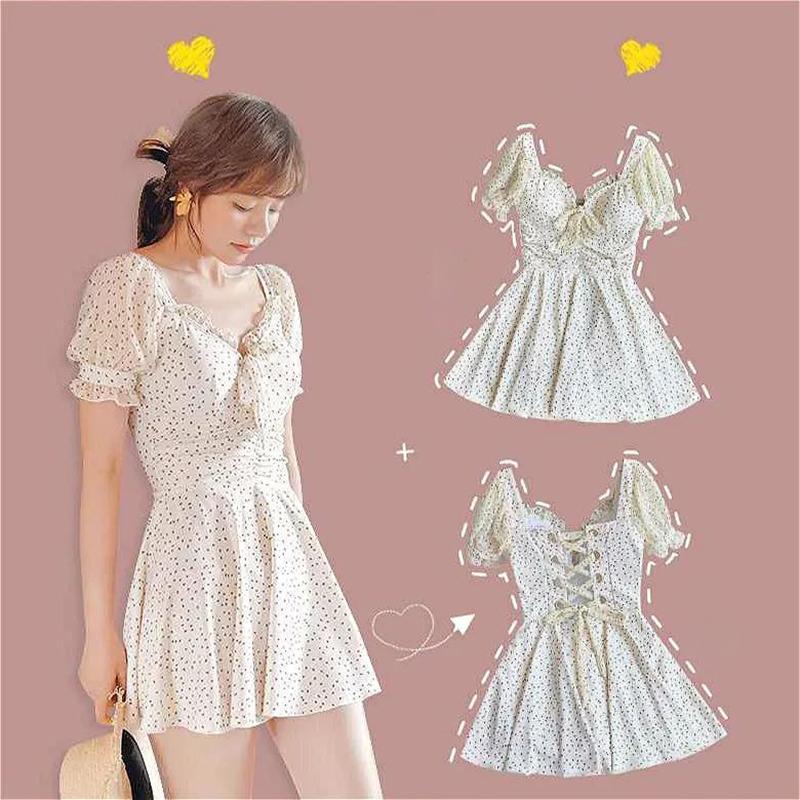 One-piece Skirt Thin Belly-covering Small Breasts Gathered Girls Swimsuit Women's A-line Waist Sweet Sexy Ladies Skirt Swimsuit