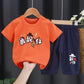 Children's Suit Summer Thin Short Sleeve Suit Boys and Girls Loose Korean Printed Animal T-shirt Shorts Two Piece Set