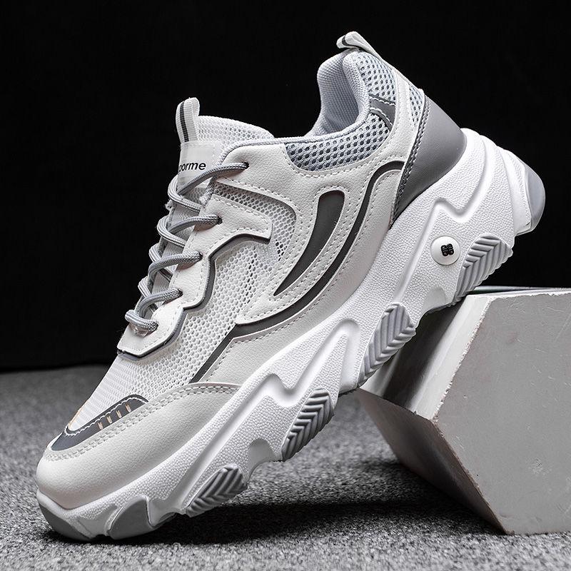 Men Dad Sneakers Platform Leather Mesh Sports Sneakers Lace Up Thick Bottom Trainers Shoes Boys Casual Sneakers Men