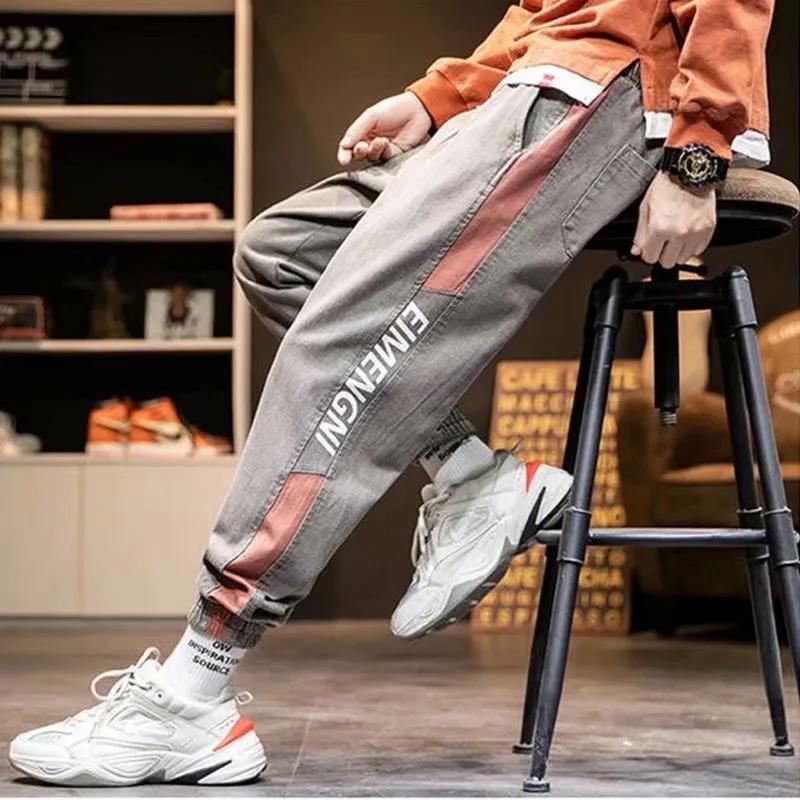 Loose Stitching Overalls Jeans Men's Large Size Loose Student Casual Spring and Autumn Harem Trousers
