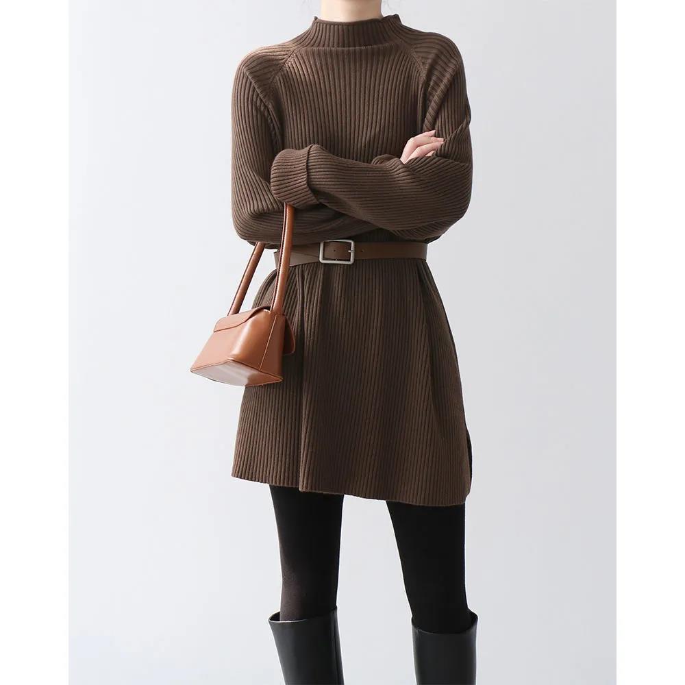 Lady Knittes Dress Autumn Winter Sweater Tops  Loose Lazy Women Knit Skirt Short Dress Base Dress