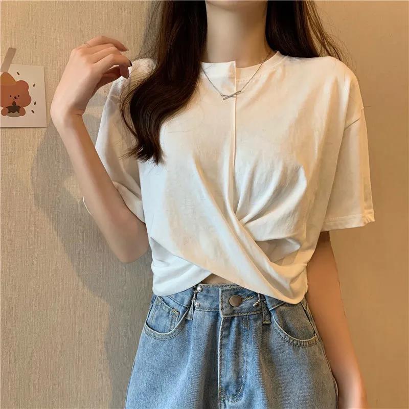Splicing T Shirt Summer Fashion Women  Solid Color Cool Irregular Streetwear Hip Hop T-Shirt