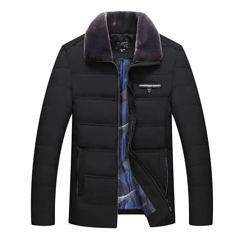 Men's Winter Plus Velvet Cotton-padded Jacket Mid-length Thick Coat Outerwear Stand-up Collar Jacket Middle-aged Windproof Casual Warm Jacket Coats