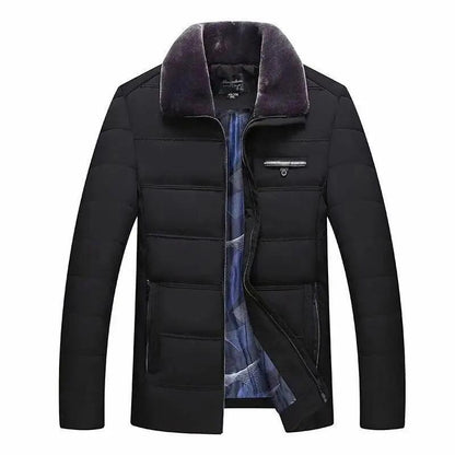 Men's Winter Plus Velvet Cotton-padded Jacket Mid-length Thick Coat Outerwear Stand-up Collar Jacket Middle-aged Windproof Casual Warm Jacket Coats