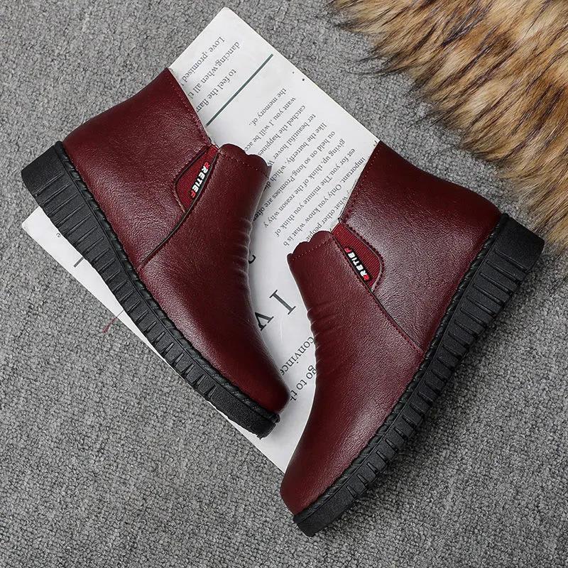 Women's Boots Thickened Warm Middle-aged Elderly Cotton Shoes Women's Winter Shoes Plus Velvet Non-slip Flat Soft Bottom Comfortable Leather Shoes