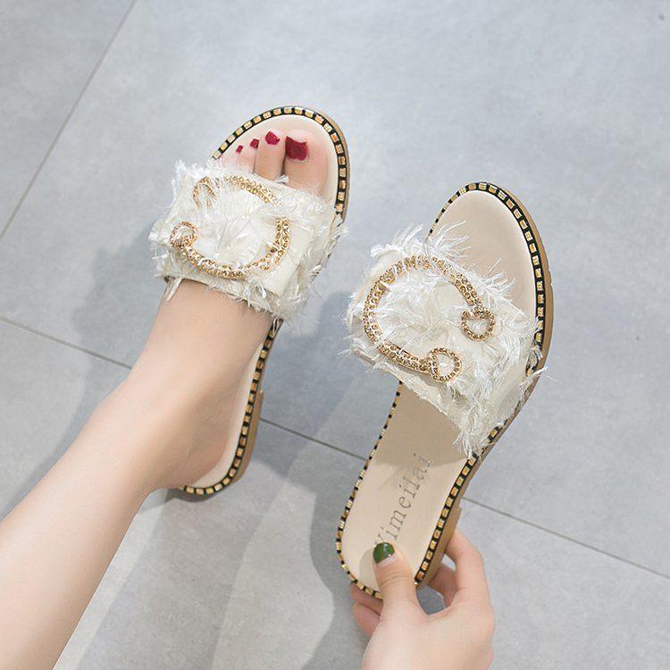Textured fabric summer slippers women wear two wear soft ladies flat sandals and slippers at home