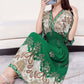Cotton Silk Dress Mid Length Beach Dress Large Floral Sea Long Dress Mom Casual Wear