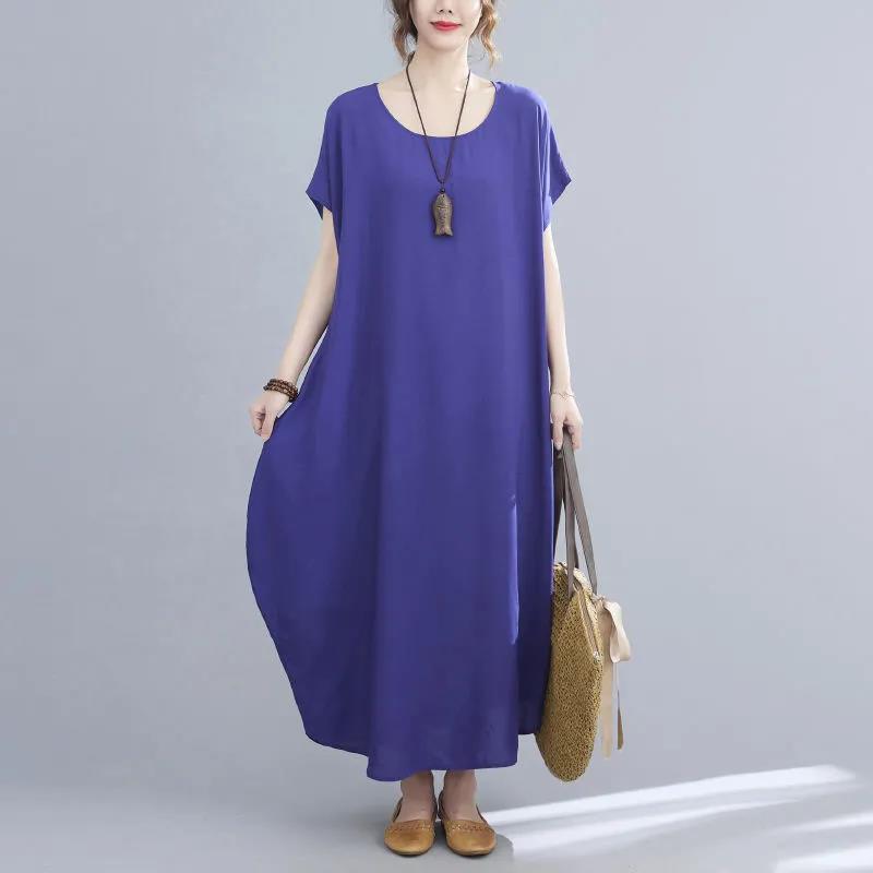 Simple Style Summer Polyester-cotton Sleeveless Dress Plus Size Women's Retro Solid Color Slim Long Dress Loose Robe